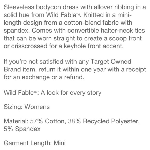 NWT Wild Fable Ribbed Bodycon Convertible Neck Tie Halter Mini Dress - Picture 7 of 7